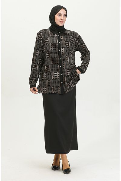 sefamerve Πουκάμισο με μοτίβο Plus Size 3605B-01 - Black Mink