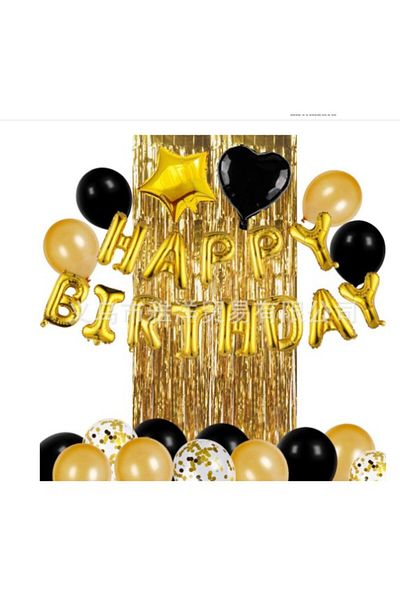 Flippy Baloane Aniversare RIBON, Set 24 buc 10 baloane simple, 10 baloane cu paiete 4 folie, 1 Perdea Auriu