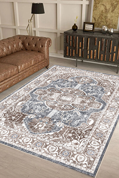 df home Salon Halısı Geometrik İskandinav Eskitmeli Dijital Baskı Yıkanabilir...