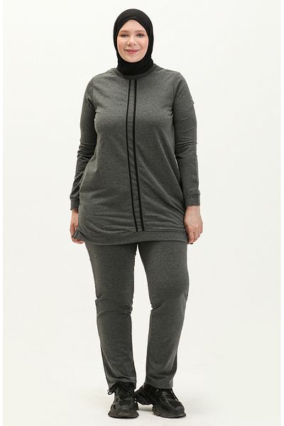 sefamerve Σετ φόρμας Anthracite Plus Size Piping - 11020-03