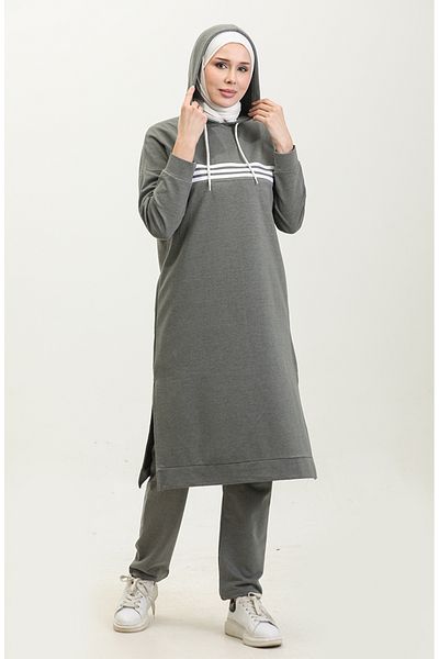 sefamerve Σετ αθλητικής φόρμας γκρι Piping Hooded - 3023-04
