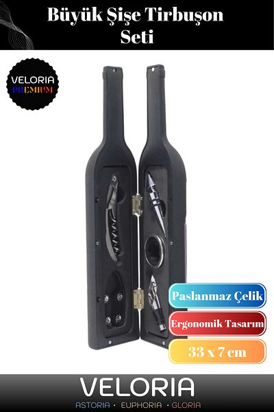 Veloria Premium Series Non-Tarnish Stainless Steel Cork Wine Cap Opener Bottle Corkscrew Set 33 X 7 cm