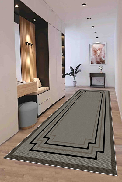 Hülya Home Runner Geometric Scandinavian Tumbled Digital Print Washable Non-Slip Base 9014RunnerHULYA