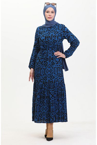 sefamerve Φόρεμα Saks Viscose - με σχέδιο και ζώνη, Μοντέλο 0469-07