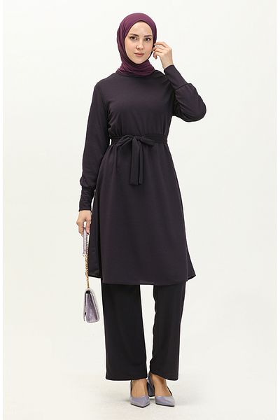 sefamerve Σετ τουνίκ και παντελόνι Purple Belted - 0690-02