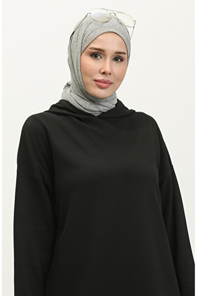 sefamerve Kapüşonlu Mevsimlik Tunik 8679-01 Siyah