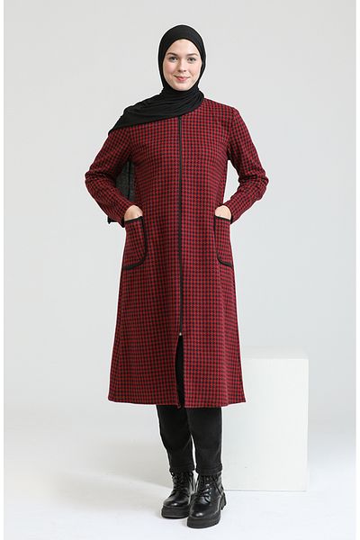 sefamerve Καπάκι Claret Red Houndstooth με σχέδιο - 1658-07