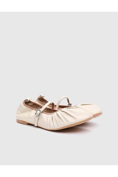 İLVİ Stragier Genuine Leather Women's Beige Ballerinas