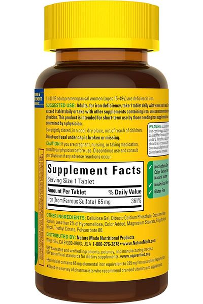 Nature Made Iron 65 Mg 325 Mg Ferrous Sulfate 365 Tablets