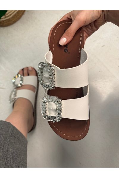 Allyup Papuci de damă negru-alb-transparent-leopard-fucsia - cataramă cu stras, talpă din plută