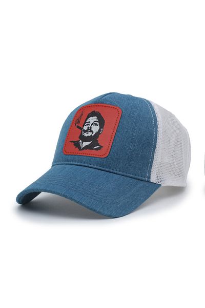 Trucker Che Guevara Model Interchangeable Emblem Mesh Cap Denim White