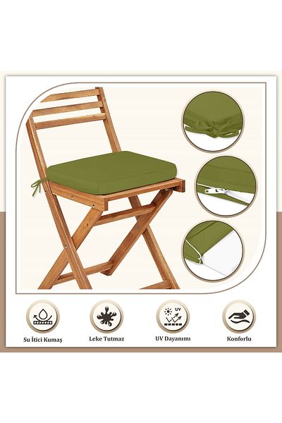 Evim Canvas 4-Piece Dark Green Liquid-Proof Stain-Proof Zippered Lace-Up Chair Cushion 40 X 40 cm