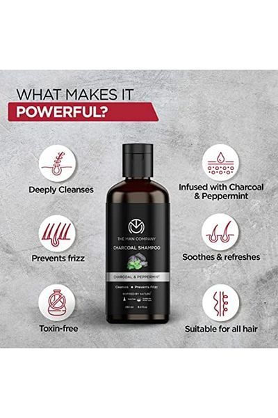 The Man Company Charcoal Shampoo For Oily Scalp To Eliminate Dandruff, Improve Hair Growth with Pepp