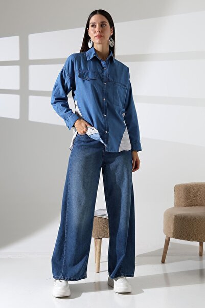 ribana Джинсова сорочка з обробкою каменем