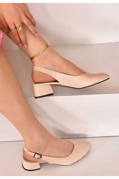 Ressome Verde Femei Spate Deschis Bej Piele Toc 3 Cm Pantofi Clasici Comozi