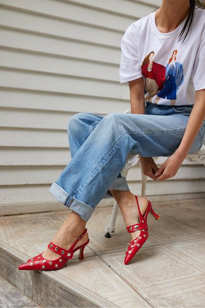 ANGELİNA JONES Yulya Women's Red Trock Detail Heel Shoes