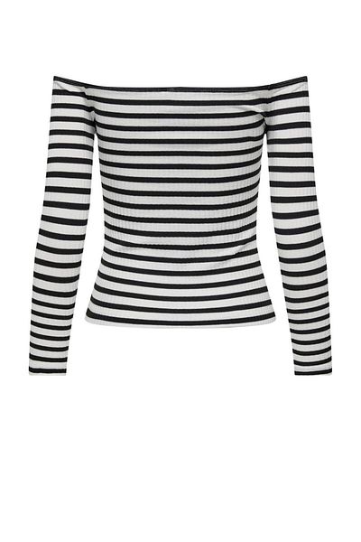 ONLY Women's Black and White Striped Madonna Collar Blouse 15319071