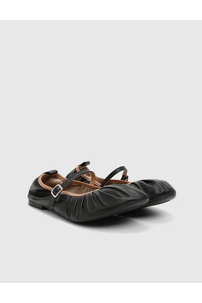 İLVİ Stragier Genuine Leather Women's Black Ballerinas