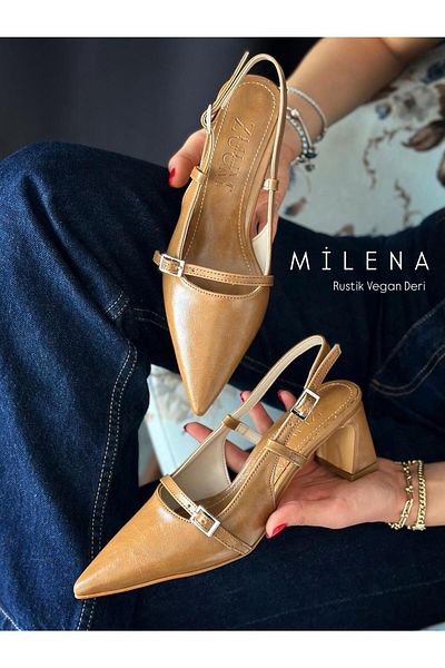 Zuum Дамски обувки Milena в карамелен рустик цвят - дебели токчета с каишка за кръста