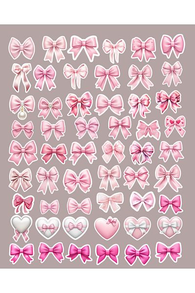 Studio D arte DIY KIT 54 Pieces Coquette Pink Ribbon Sticker Bullet Journal Scrapbook Phone Laptop Tablet