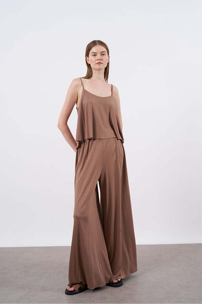 My Blog Brown Strappy Blouse Trousers Set - 51052