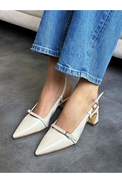 Zuum Milena Open Back Thick Heeled Women's Shoes - Ecru Rustic