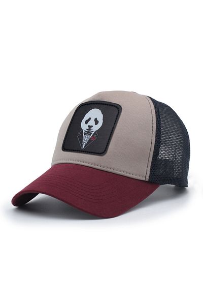 Trucker Panda Father Model Interchangeable Crest Mesh Hat Claret Red Gray Navy Blue