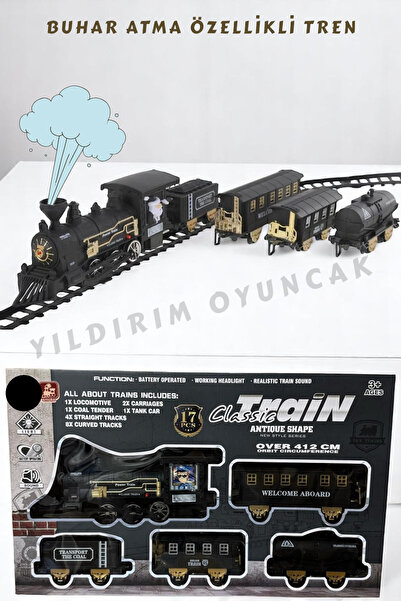 YILDIRIM OYUNCAK Sesli Işıklı Buhar Atan 412 Cm Raylı Vagon Oyuncak Tren Clas...