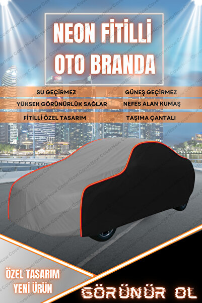 AutoEN TURUNCU-FİTİLLİ Volkswagen Cc Branda Oto Brandası (GRİ-SİYAH)