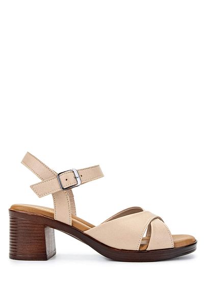Tamer Tanca Women's Genuine Leather Beige Heeled Sandals