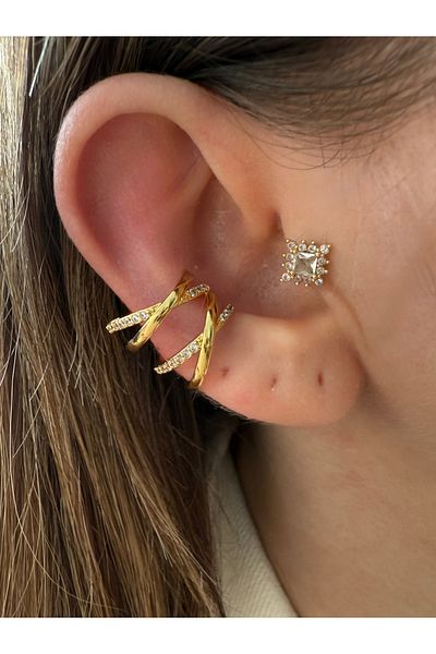 Pinery Jewels Cross X Zircon Stone Cartilage Earrings