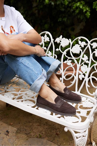 ANGELİNA JONES Monti̇ Women's Brown Real Suet Loafer Shoes