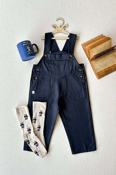 Ceylan Otantik Navy Blue Duck Linen Salopet Kids Jumpsuit