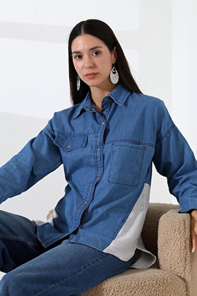 ribana Джинсова сорочка з обробкою каменем