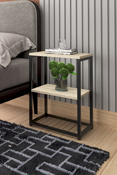 interGO Metal Ayaklı ve Ahşap Raflı Dekoratif Komodin