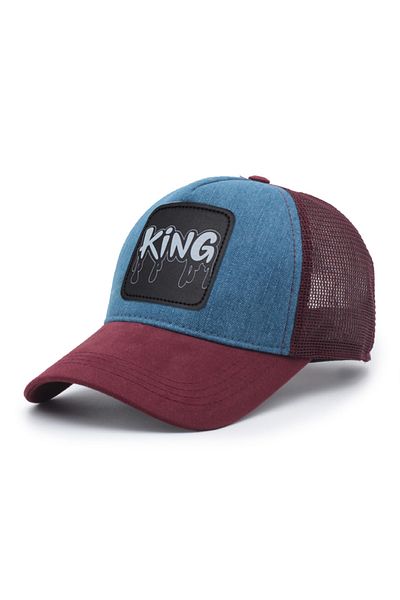 Trucker King Black Model Interchangeable Emblem Mesh Cap Claret Red Denim