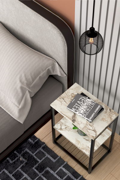 interGO Metal Ayaklı ve Ahşap Raflı Dekoratif Komodin