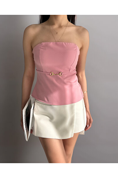 Caddebostan Moda Γυναικεία μπλούζα από κρεπ με λεπτομέρεια με αγκράφα στη μέση