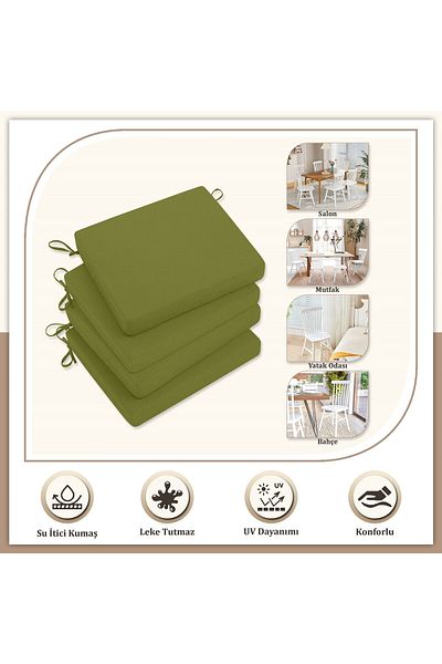 Evim Canvas 4-Piece Dark Green Liquid-Proof Stain-Proof Zippered Lace-Up Chair Cushion 40 X 40 cm
