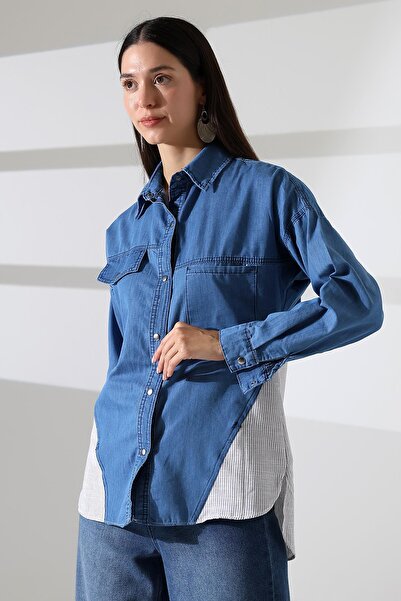 ribana Джинсова сорочка з обробкою каменем