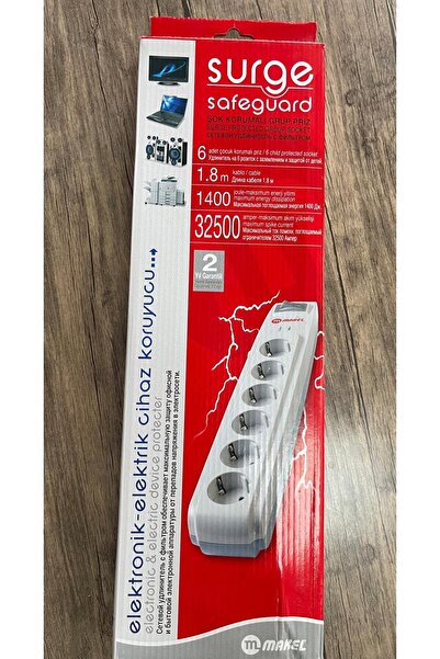 MAKEL Surge 6li 2mt Şok Akim Korumali Toprakli Grup Pri̇z