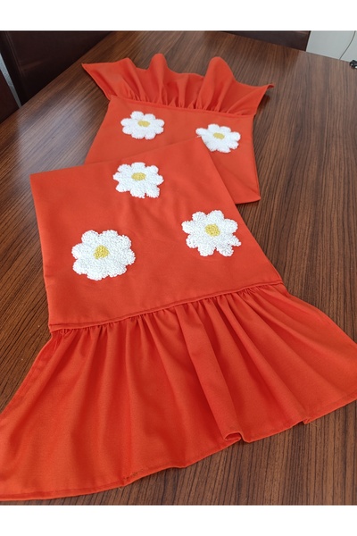 Kubrahobi Punch nakışı el yapımı papatya işlemeli turuncu runner