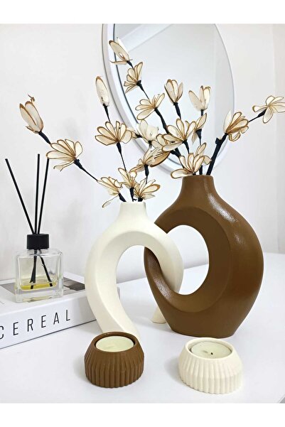 Home 2'li Sarmaşık Sevgili Vazo, Mumluklu Set, Modern Tasarım Dekoratif Obje ...
