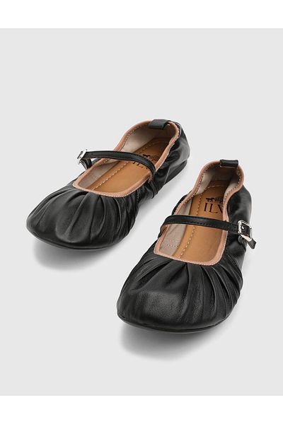 İLVİ Stragier Genuine Leather Women's Black Ballerinas
