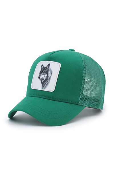 Trucker Wolf 2 Model Interchangeable Emblem Mesh Hat Green