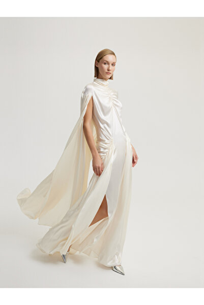 BAQA Pelerin Görünümlü Beyaz Elbise