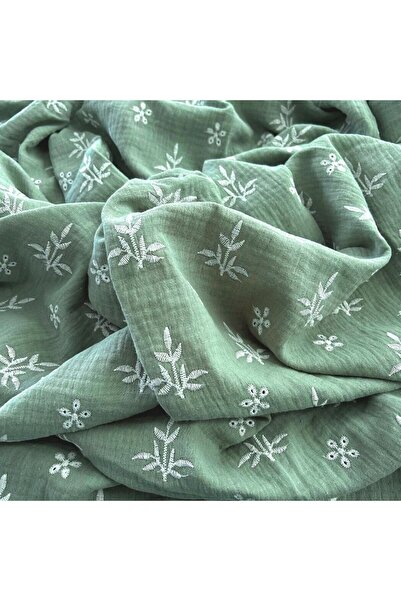 Doray Kumaş Nakışlı Çift Kat Müslin Kumaş / Çiçek Desenli / DRY 3002