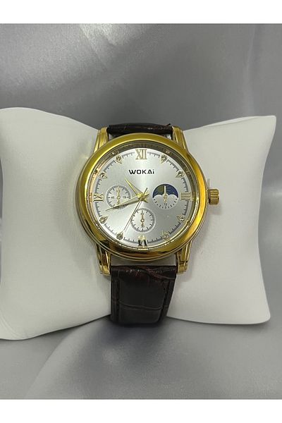 QUARTZ Gold Detail Leather Cord Brown Men's Watch