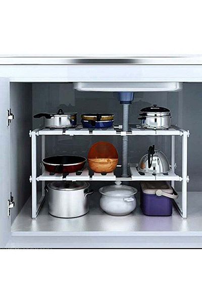 COOYA Double-Layer Shelf, Solid Material, Suitable for Under the Kitchen Sink, 70x38x26cm, White