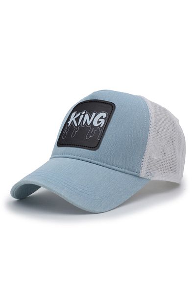 Trucker King Black Model Interchangeable Emblem Mesh Cap Blue White